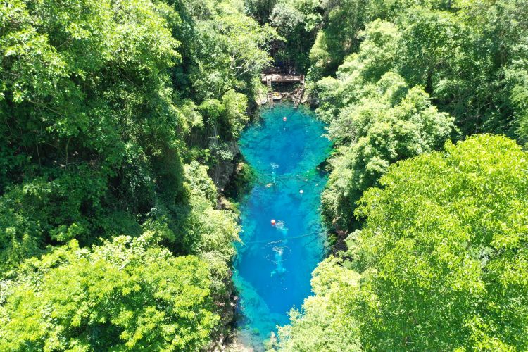 The transparency of the water of Lagoa Misteriosa, located in Jardim, Mato Grosso do Sul, is impressive even from above, boasting visibility of up to 40 meters.